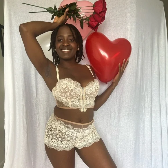 Sheer Nude White Lace Bustier Bra and Short Set - Picture 6 of 8